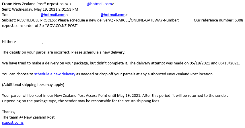 courier phishing email